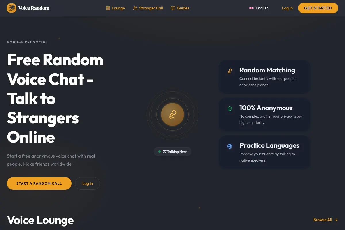 匿名でランダム音声通話ができるVoice Randomのトップページ